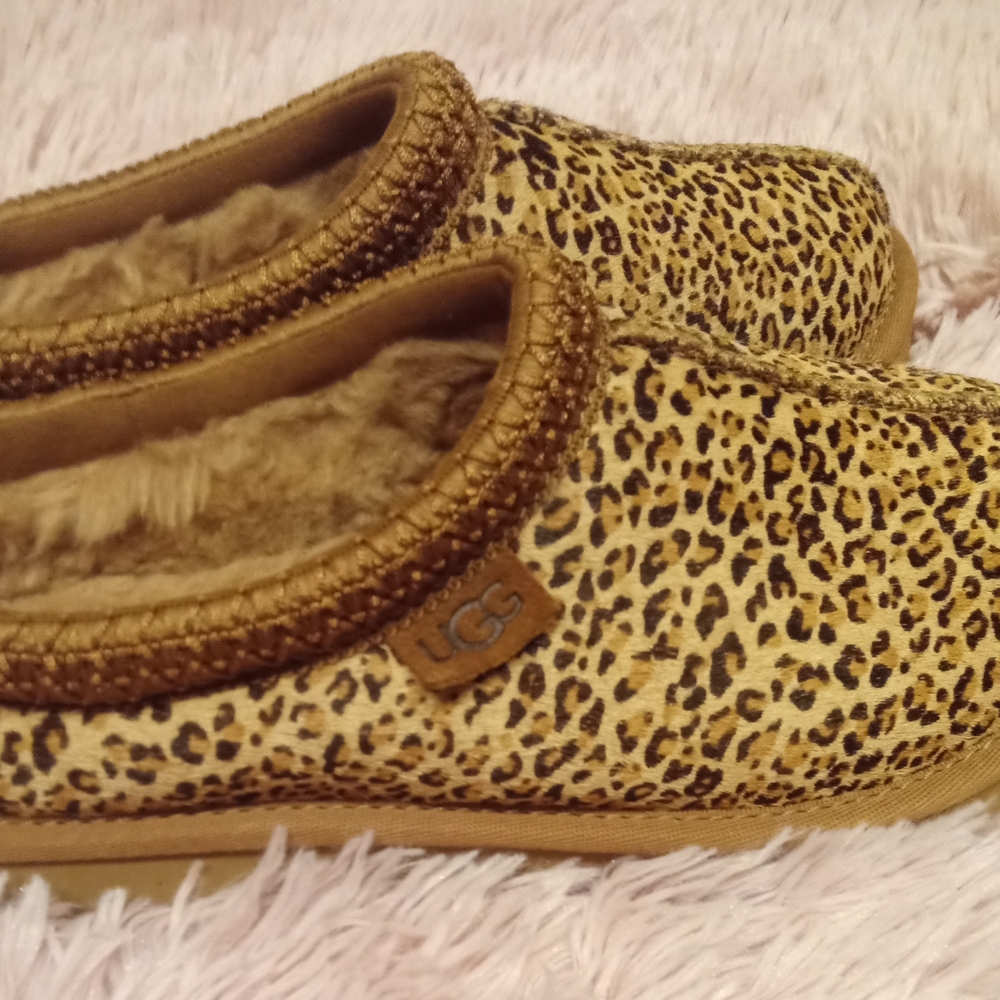 UGG Tan and Black Animal Print Slippers